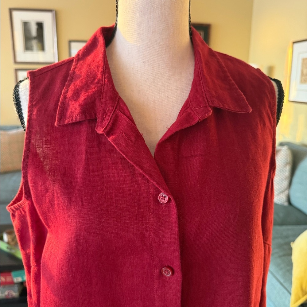 Garnet Hill red linen button up dress, 8 NBW w/out tags. - Picture 2 of 8